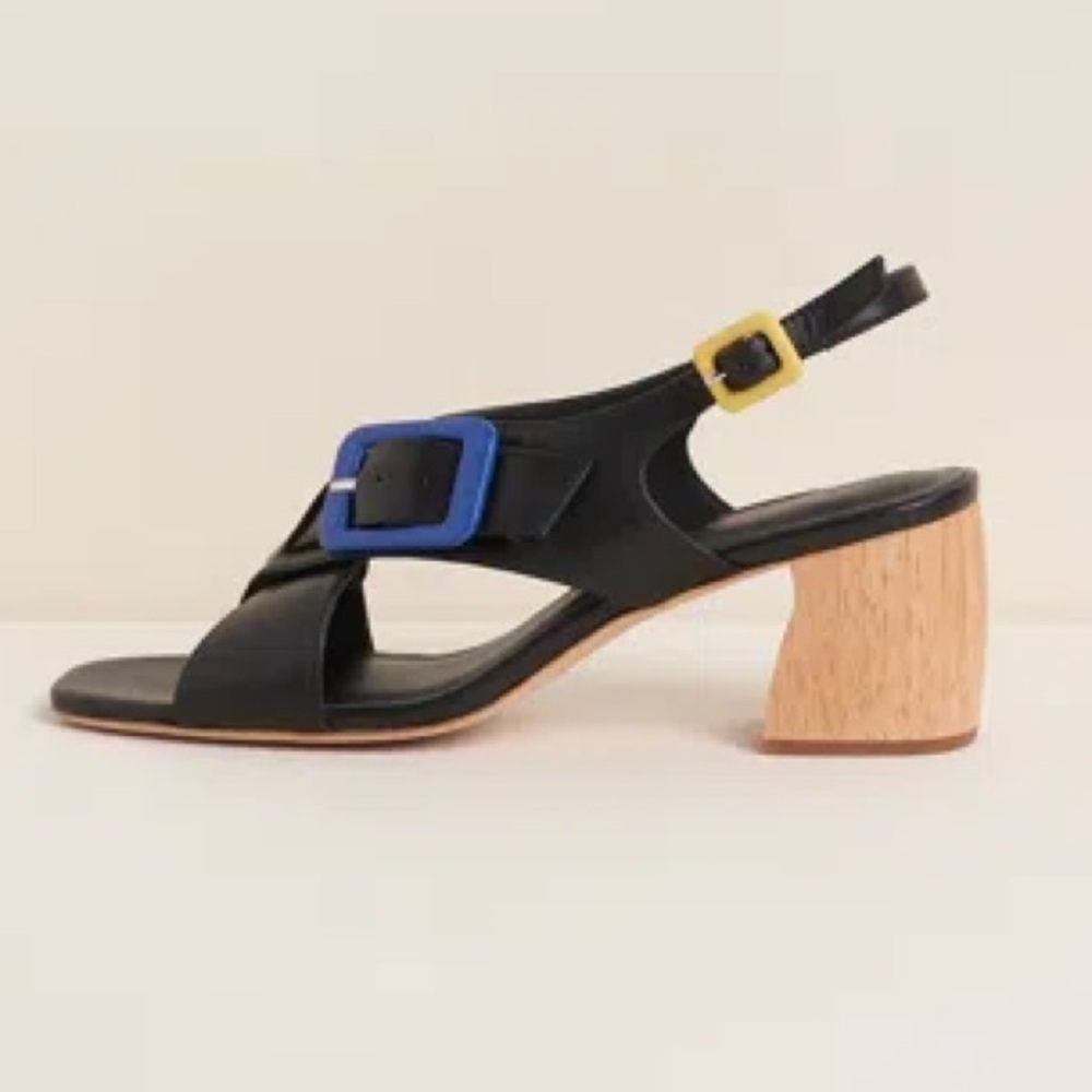 Charlotte Stone Mel in Black color block buckles wood heel SZ 9 never worn NIB